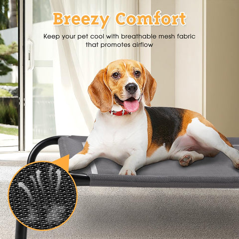 Cooling Elevated Dog Bed - Grey, XXL 137 x 90 x 20cm - Breathable Textilene Mesh, Skid Resistant Feet, Holds 60kg