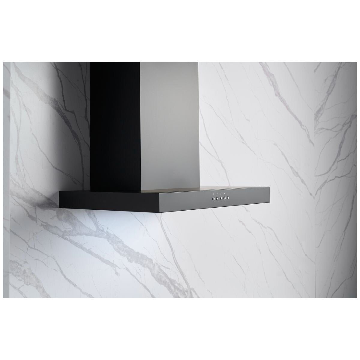 Omega 60cm Wall Canopy Rangehood - Matt Black - 3 Fan Speeds - 18W LED Light - ORC60MB