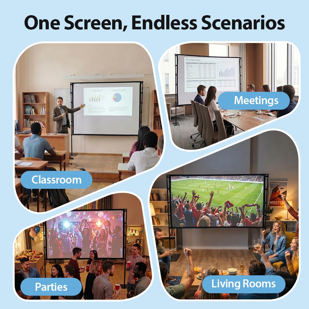 Projector Screen with Stand 100 Inch - 235 x 195cm - 16:9, 1080P, Polyester Fabric, 25mm Steel Frame, Carry Bag