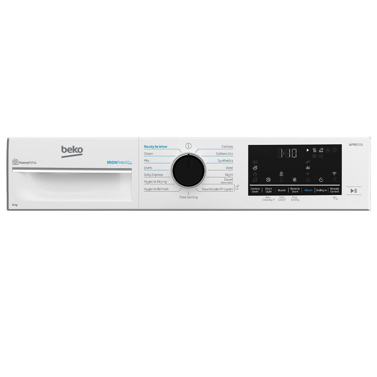 Beko 8kg heat pump dryer with steam and Wi-Fi - 9 star energy rating, reversible door - BDPB803SW