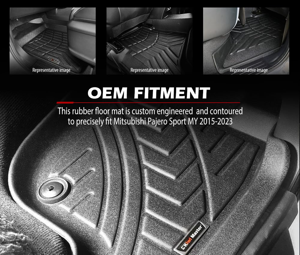 Custom Fit Car Floor Mats for Pajero Sport 2015-2023 - Black - Laser Measured TPE, Raised Edge, 3 Piece Set