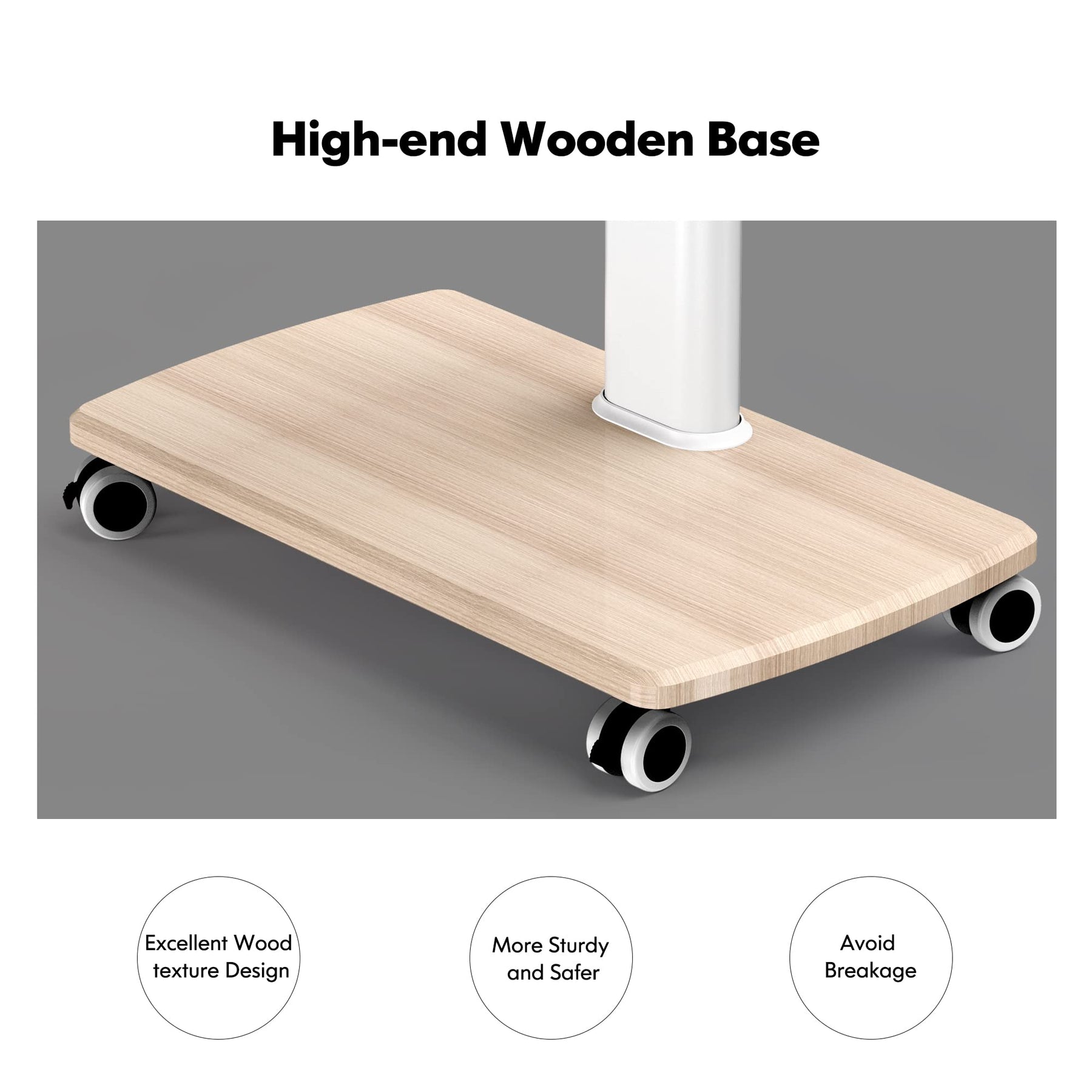 Tall Mobile TV Stand with Wood Base for 32-65 Inch TVs - White - Swivel Mount, Height Adjustable, on Wheels