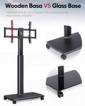 Tall Mobile TV Stand with Wood Base for 32-65 Inch TVs - Black - Swivel Mount, Height Adjustable, on Wheels