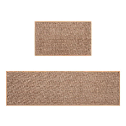 Kitchen Rug and Mat Set 2 Piece - Beige - 45 x 150cm and 45 x 75cm, Anti Slip Rubber Backing, Polyester, 3.4mm