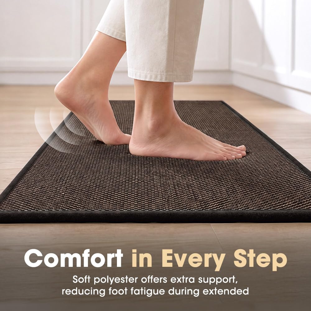 Kitchen Rug and Mat Set 2 Piece - Black - 45 x 150cm and 45 x 75cm, Anti Slip Backing, 3.4mm Thick, Washable