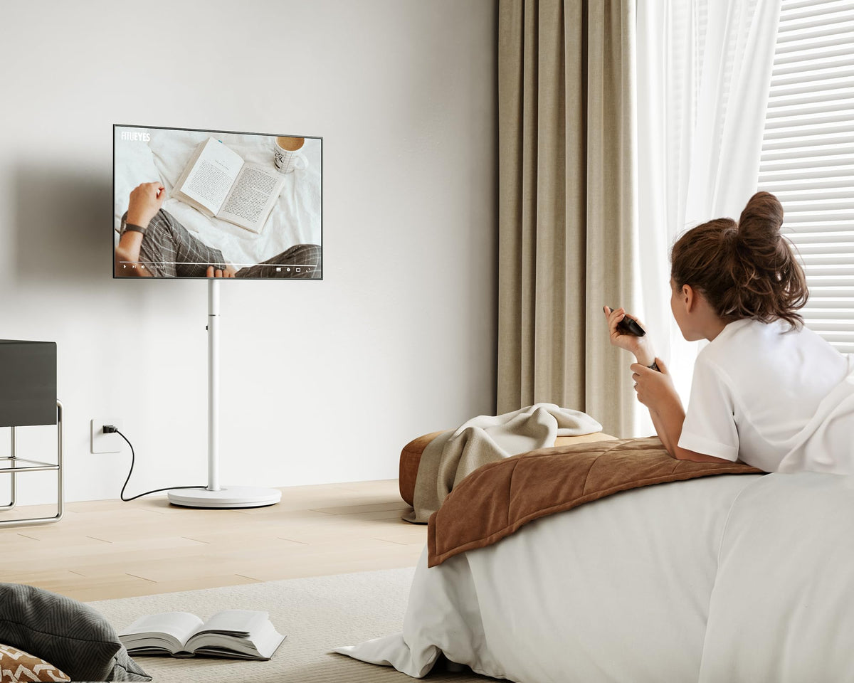 Small Rolling TV Stand for 24-48 Inch TVs - White - Minimalist Portable Cart, Hidden Wheels, Max VESA 200x200