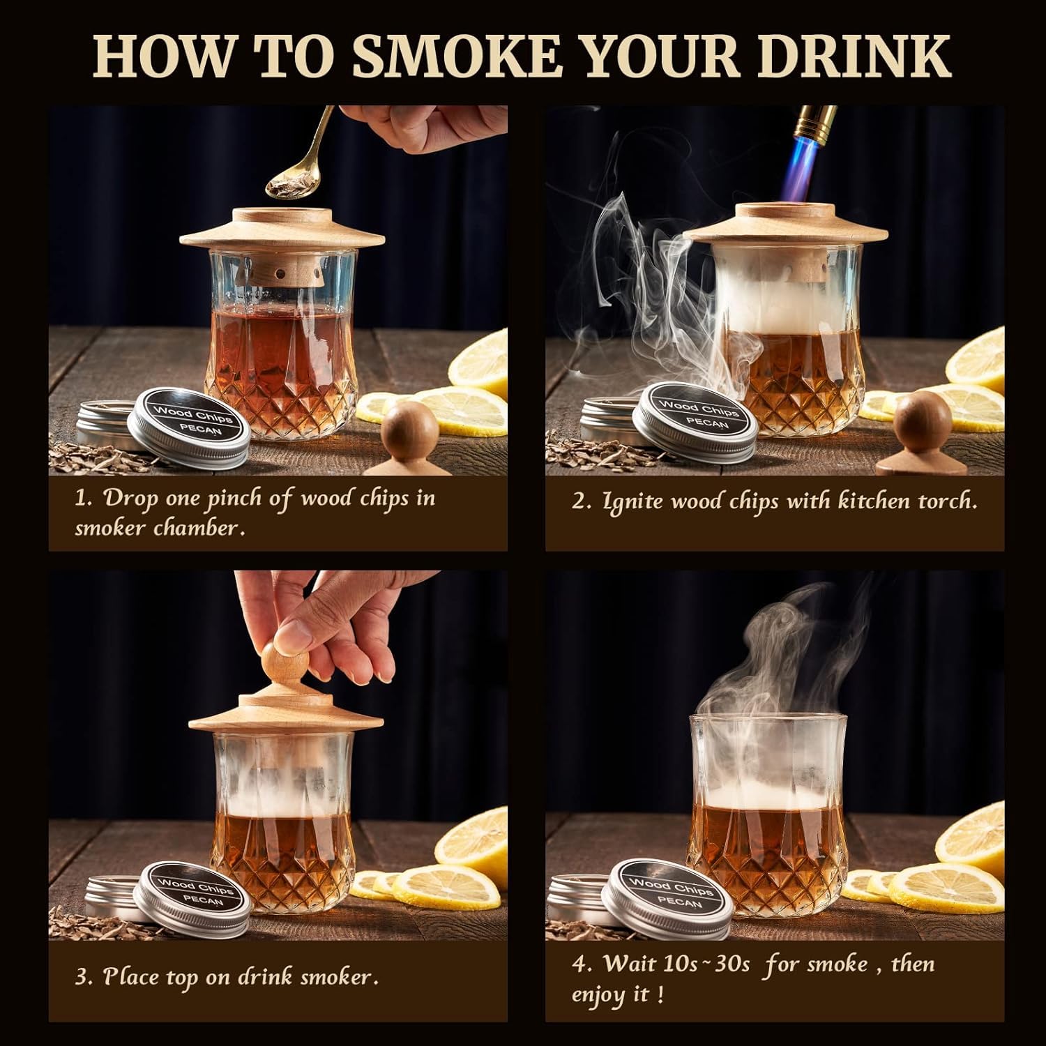Cocktail Smoker Kit with Torch - Solid Oak