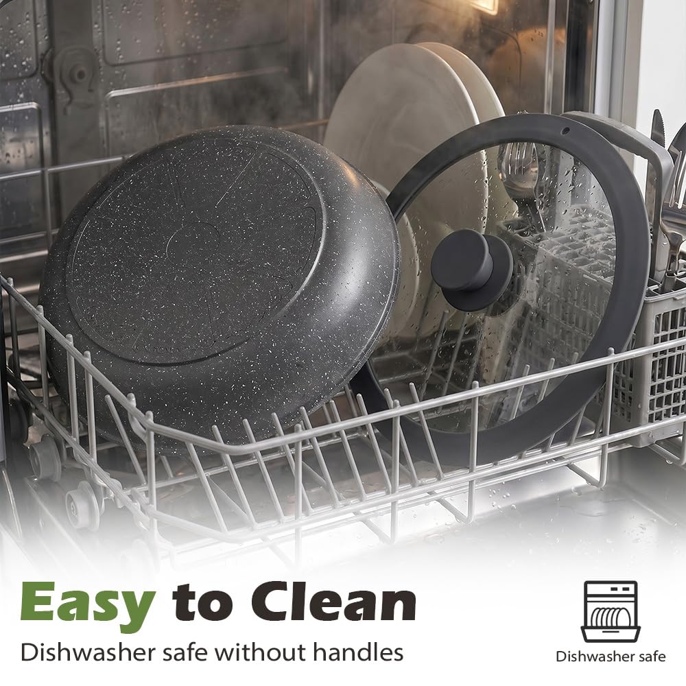 Detachable Handle Cookware Set 20 Piece - Black - Nonstick Granite Coating, PFOA and PFOS Free, Induction Ready