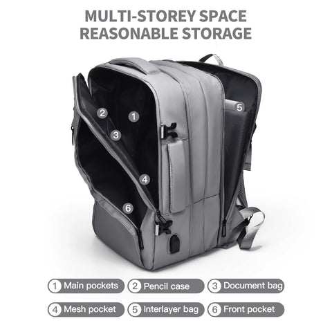 Travel Laptop Backpack 16" with USB Charging Port - Grey