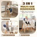 3-in-1 Wooden Baby High Chair - Blue - 5-Point Harness, Food-Grade Tray, 5-Level Footrest