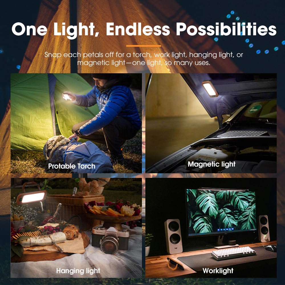 Telescopic Camping Light with Tripod - 1500 Lumens - Extends 98.5 to 220cm, 3 Adjustable Panels, IPX4, USB-C Rechargeabl