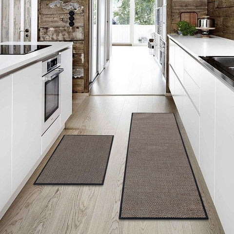 Kitchen Rug and Mat Set 2 Piece - Black - 45 x 150cm and 45 x 75cm, Anti Slip Backing, 3.4mm Thick, Washable