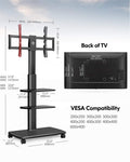 Mobile TV Stand on Wheels for 32-70 Inch TVs - Black - 3 Shelf Rolling Cart, Height Adjustable, Swivel, Holds 40kg