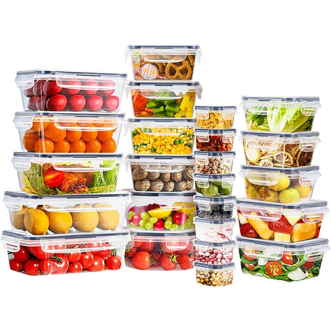 Food Storage Containers 24 Piece - Clear - BPA Free Polypropylene, Airtight Lids, Microwave Freezer and Dishwasher Safe