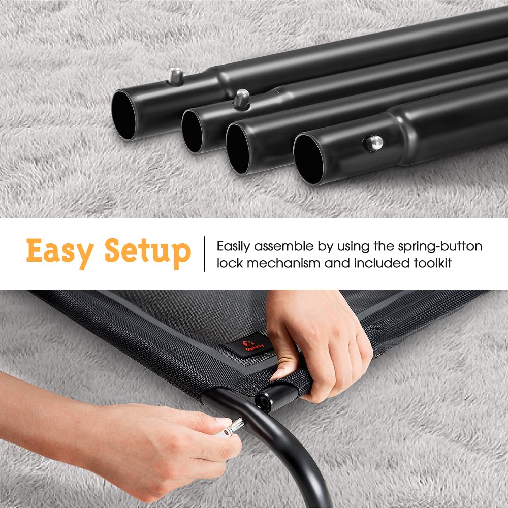 Cooling Elevated Dog Bed - Black, Medium 87 x 65 x 20cm - Breathable Textilene Mesh, Steel Frame, Holds 60kg
