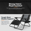 Zero Gravity Camping Chair - Black - Reclines 90 to 170 Degrees, 64cm Wide Seat, Double Layer 600D Oxford, Side Holder