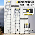 Telescopic Aluminium Ladder 3.8m - Silver - 150kg Capacity, Auto Lock Sections, Collapses for Storage, Carry Bag