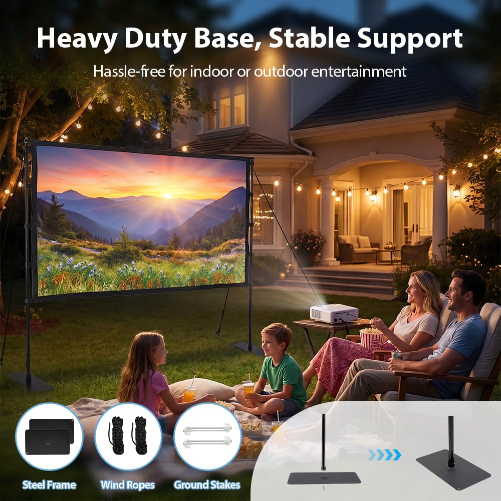 Projector Screen with Stand 100 Inch - 235 x 195cm - 16:9, 1080P, Polyester Fabric, 25mm Steel Frame, Carry Bag