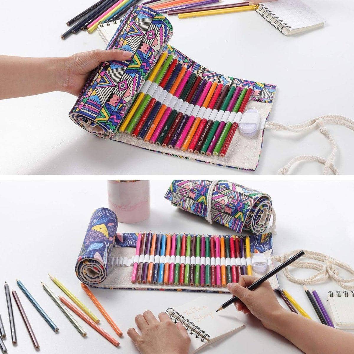 72-Hole Canvas Roll-Up Pencil Case - Fish Print, 82 x 20 cm - view 5