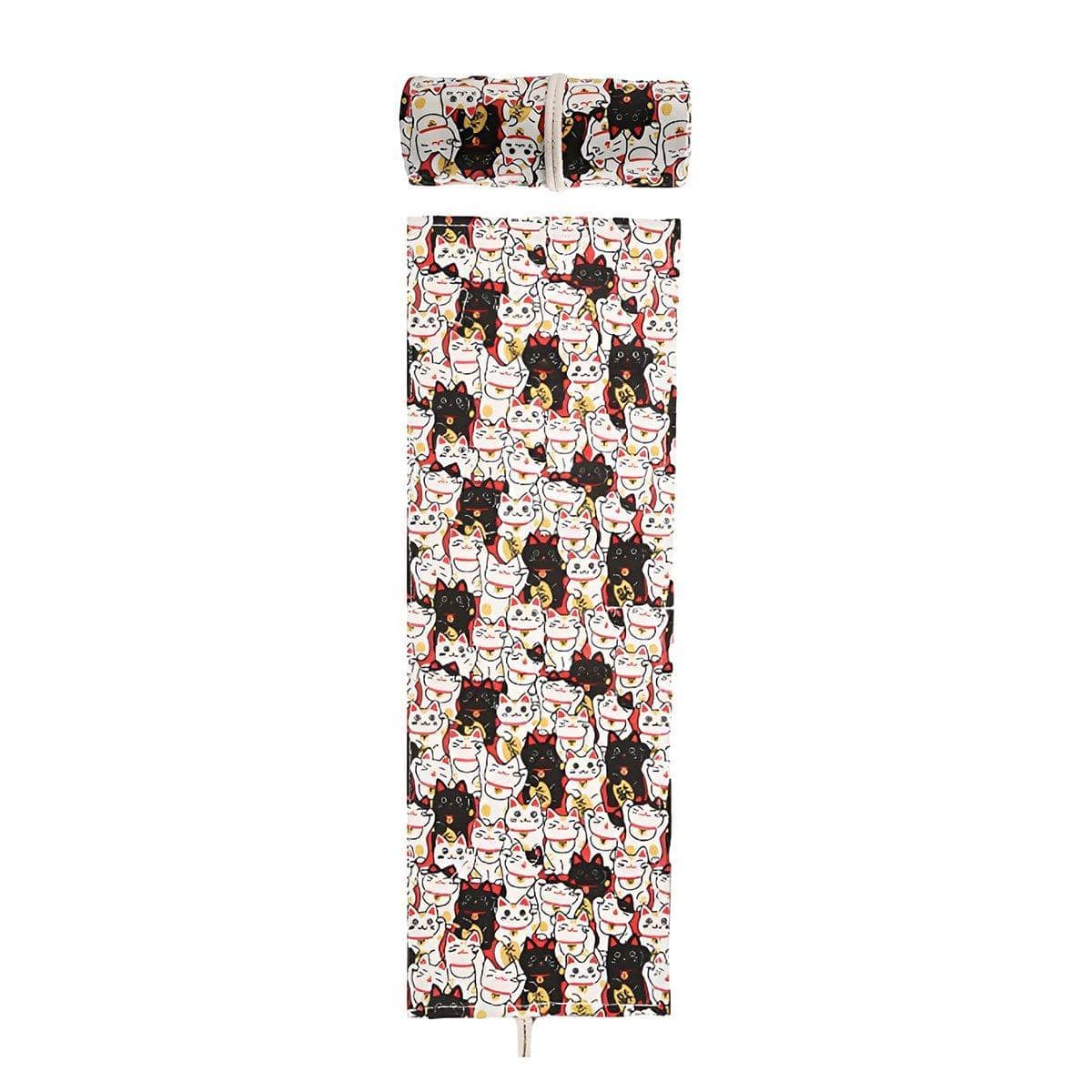 72-Hole Canvas Roll-Up Pencil Case - Lucky Cat Print, 82 x 20 cm