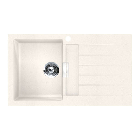 Abey Single Bowl Topmount Sink - 29L Granite Cristadur, Right Hand Drainer, Polaris White - D100WL