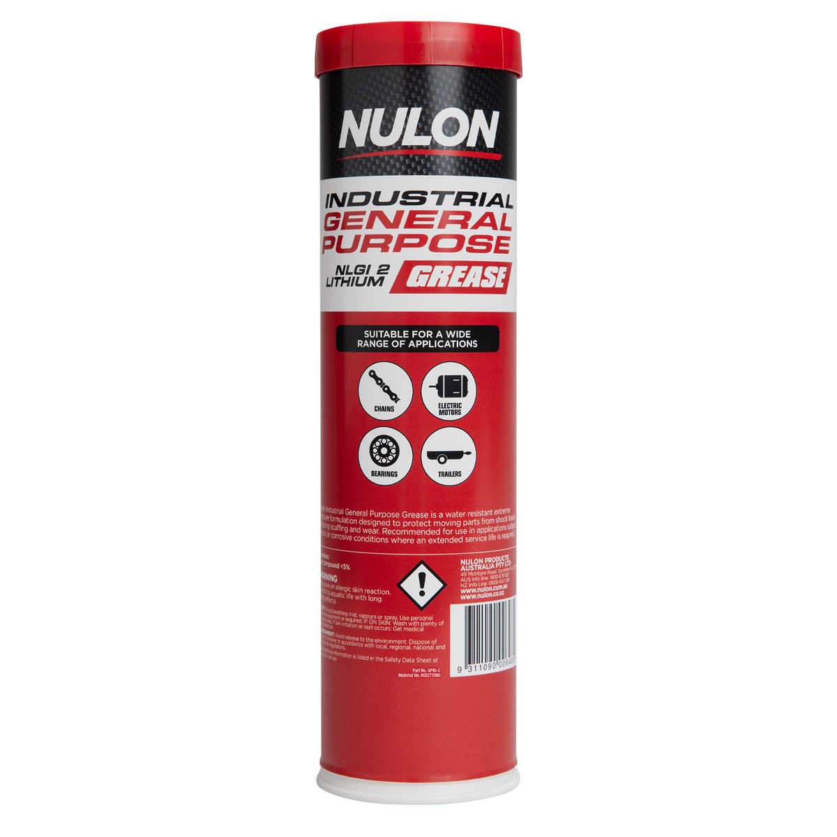 Nulon Industrial General Purpose Grease - 450gm - NLGI 2 Lithium Red - Water-Resistant - SuperSaverAU - view 2