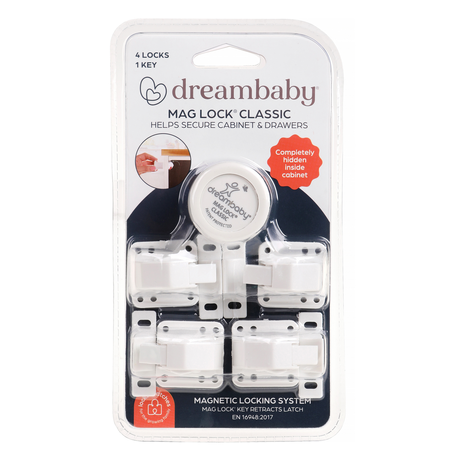 Dreambaby Child Safety Mag Lock 4 Magnetic Lock System with 1 Key, White ABS