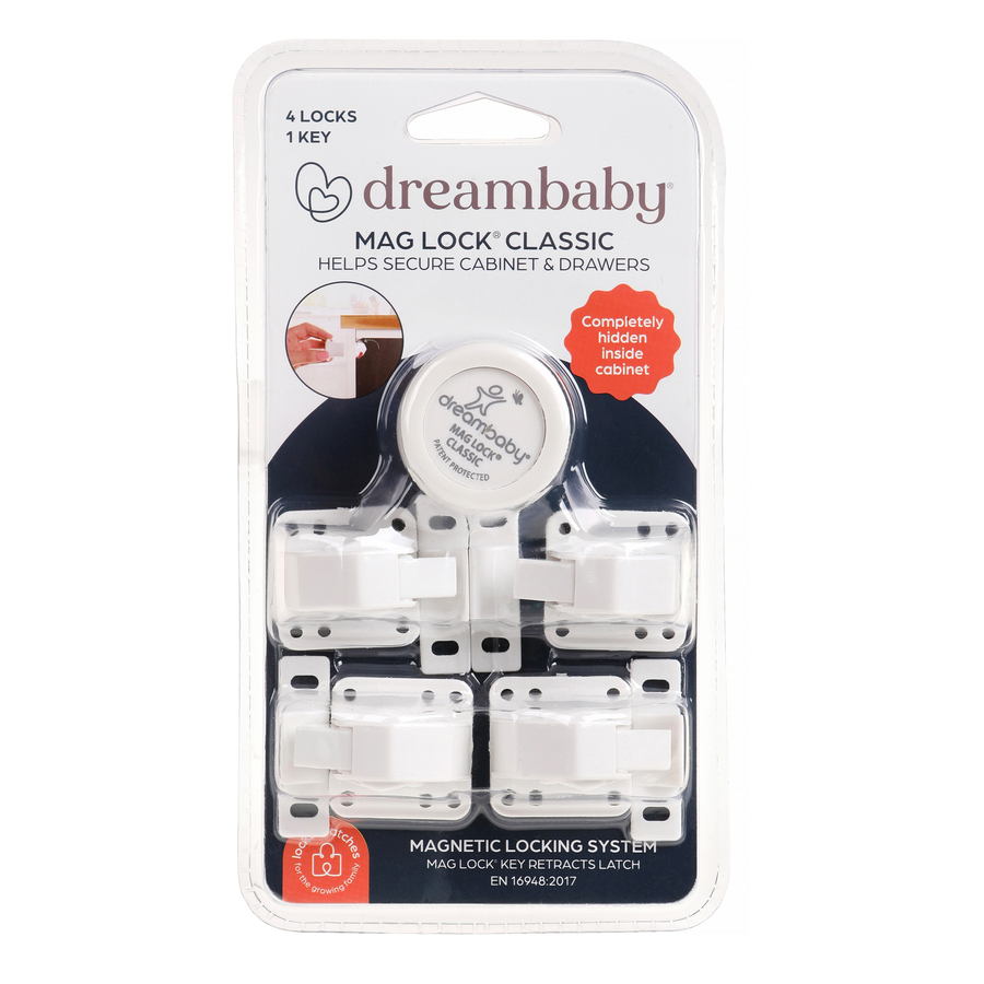 Dreambaby Child Safety Mag Lock 4 Magnetic Lock System with 1 Key, White ABS