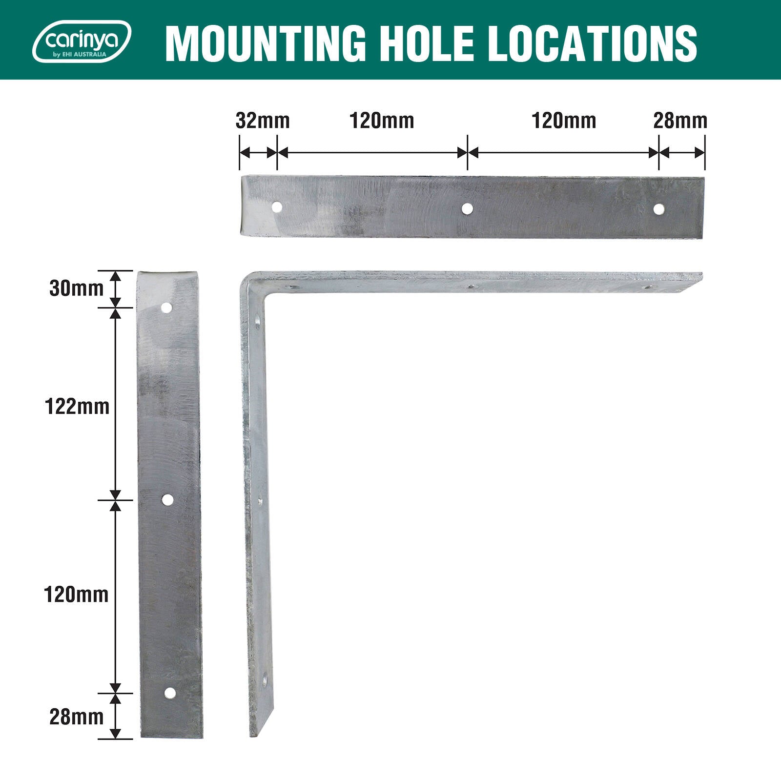 Carinya 300 x 300mm Galvanised Steel Heavy Duty Angle Bracket 40kg