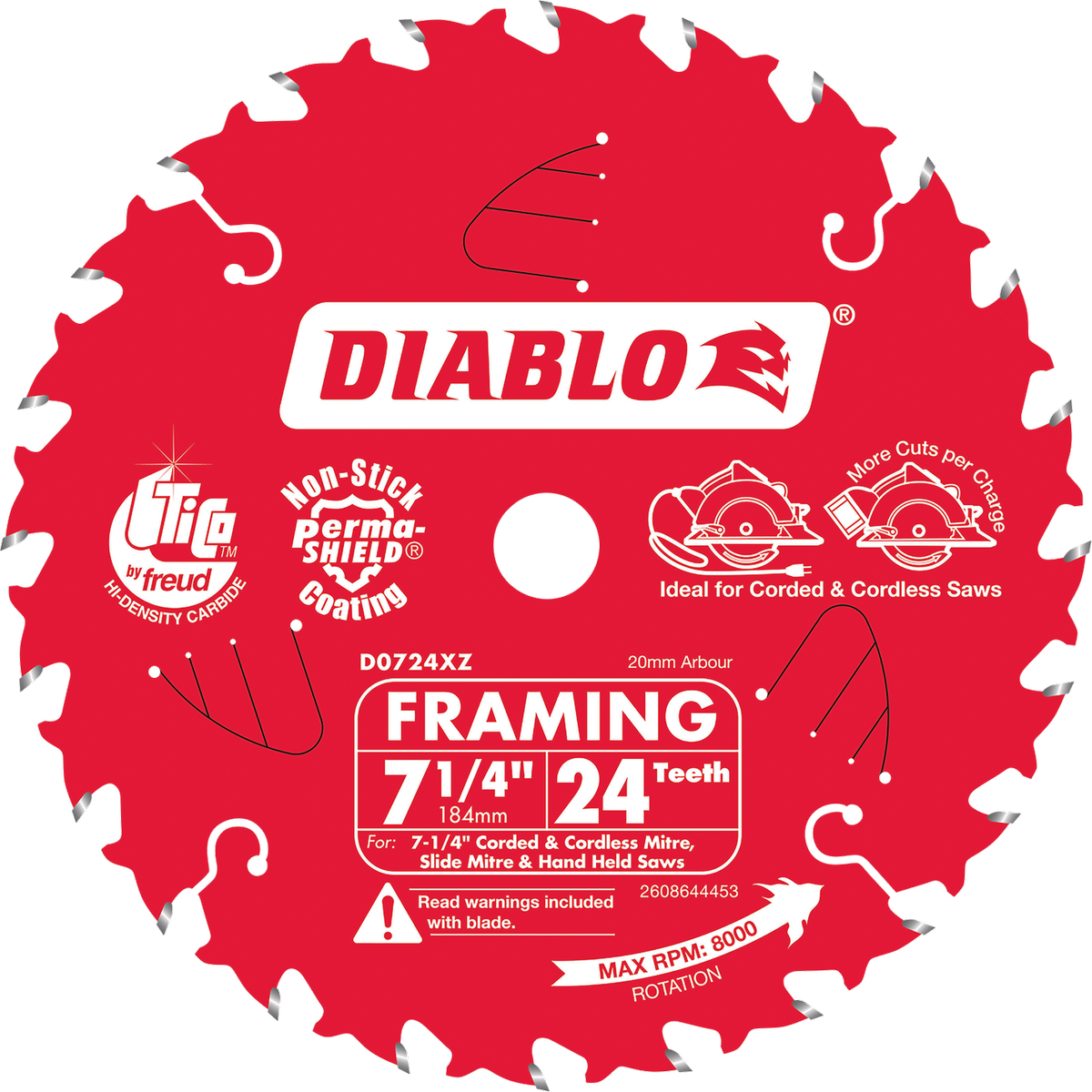 Diablo 184mm 24 Teeth Ultra Thin Circular Saw Blade - Red - SuperSaverAU - view 2