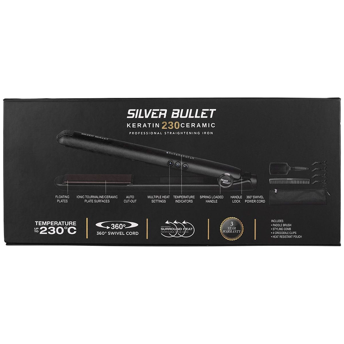 Silver Bullet Keratin 230 ceramic tourmaline digital straightener - 25mm floating plates - 900499