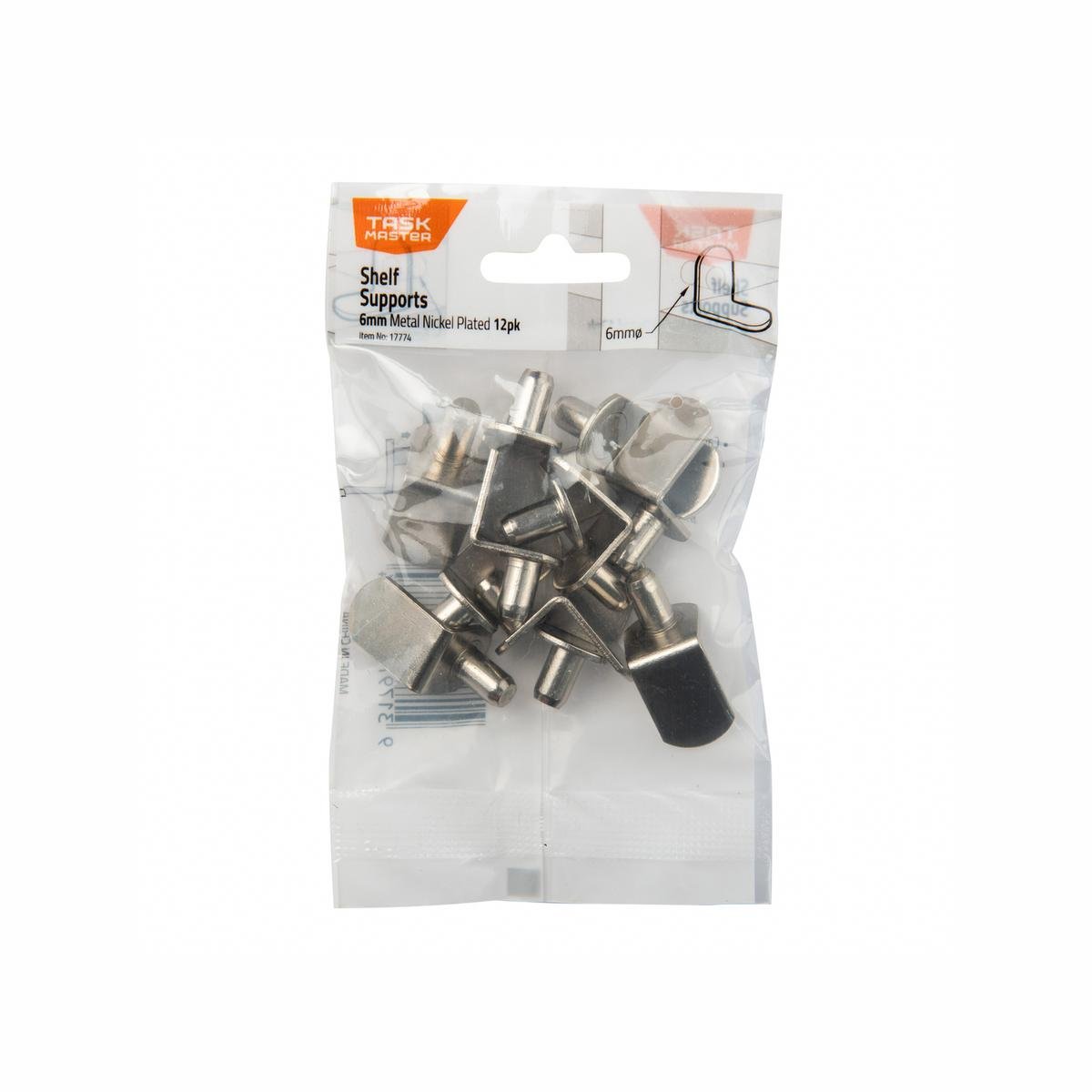 Taskmaster 6mm Pin Nickel Plated Metal Shelf Supports 12 Pack - Durable Support - SuperSaverAU - view 1