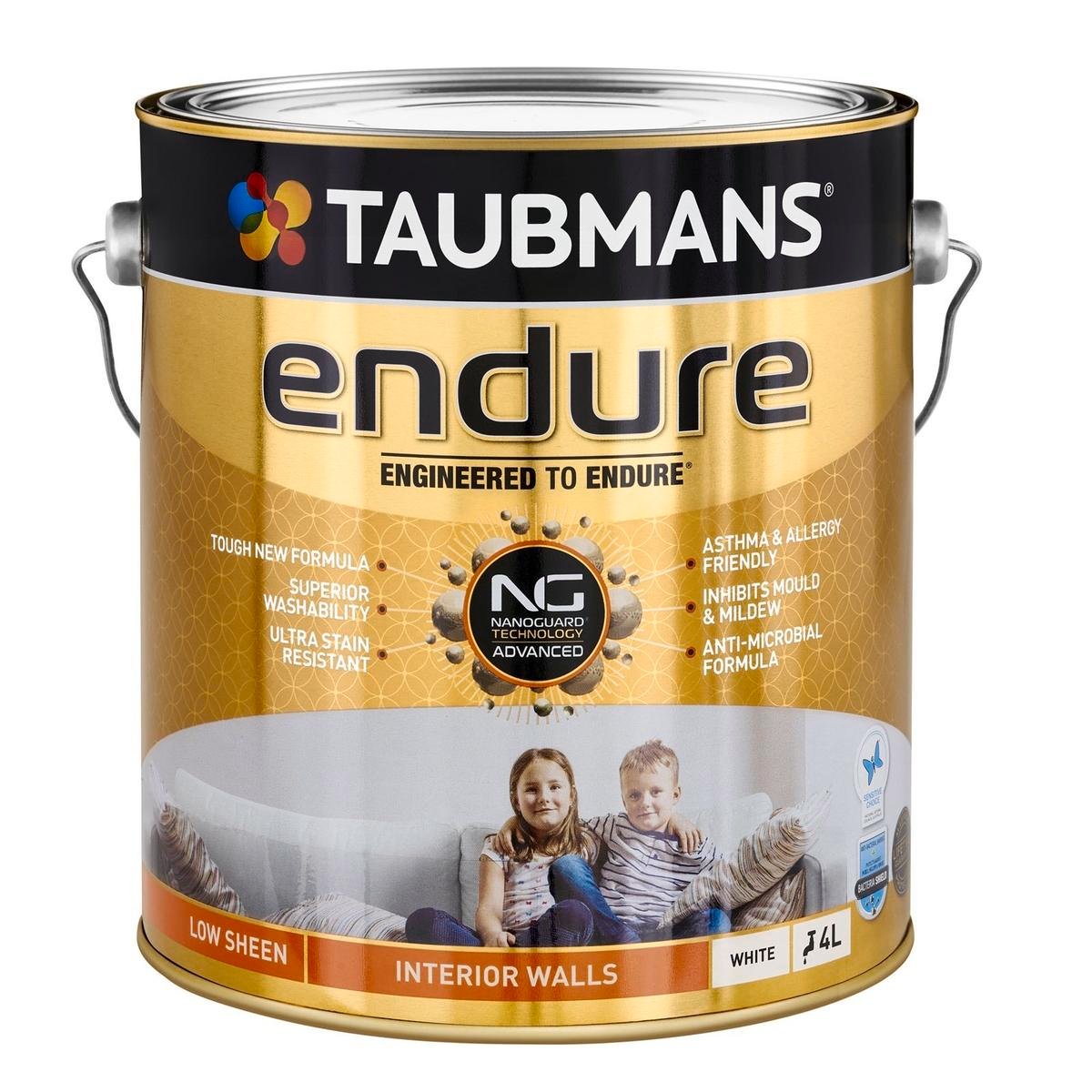 Taubmans 4L White Low Sheen Endure Interior Walls Paint - Stain Resistant - Low Odour - SuperSaverAU - view 1