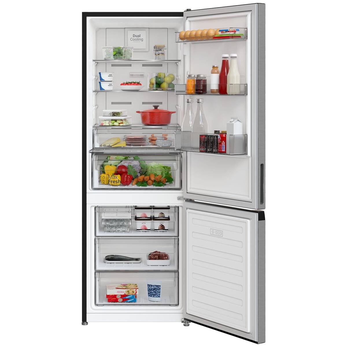 Hitachi 323L Bottom Mount Fridge - Pearl Steel, Dual Cooling System, Active Odour Filter - HRBN6340EXAU