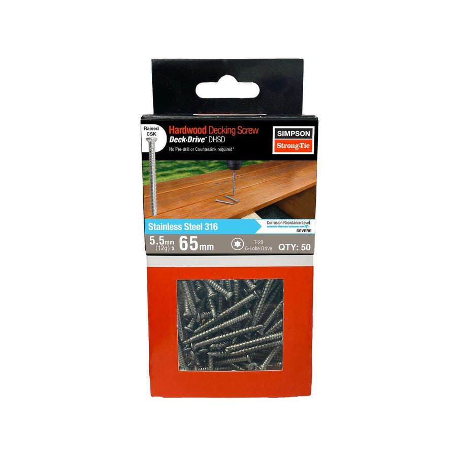 Simpson Strong Tie Decking Screw - 12g x 65mm - 50 Pack - No Pre-Drilling - 316 Stainless Steel - SuperSaverAU - view 1