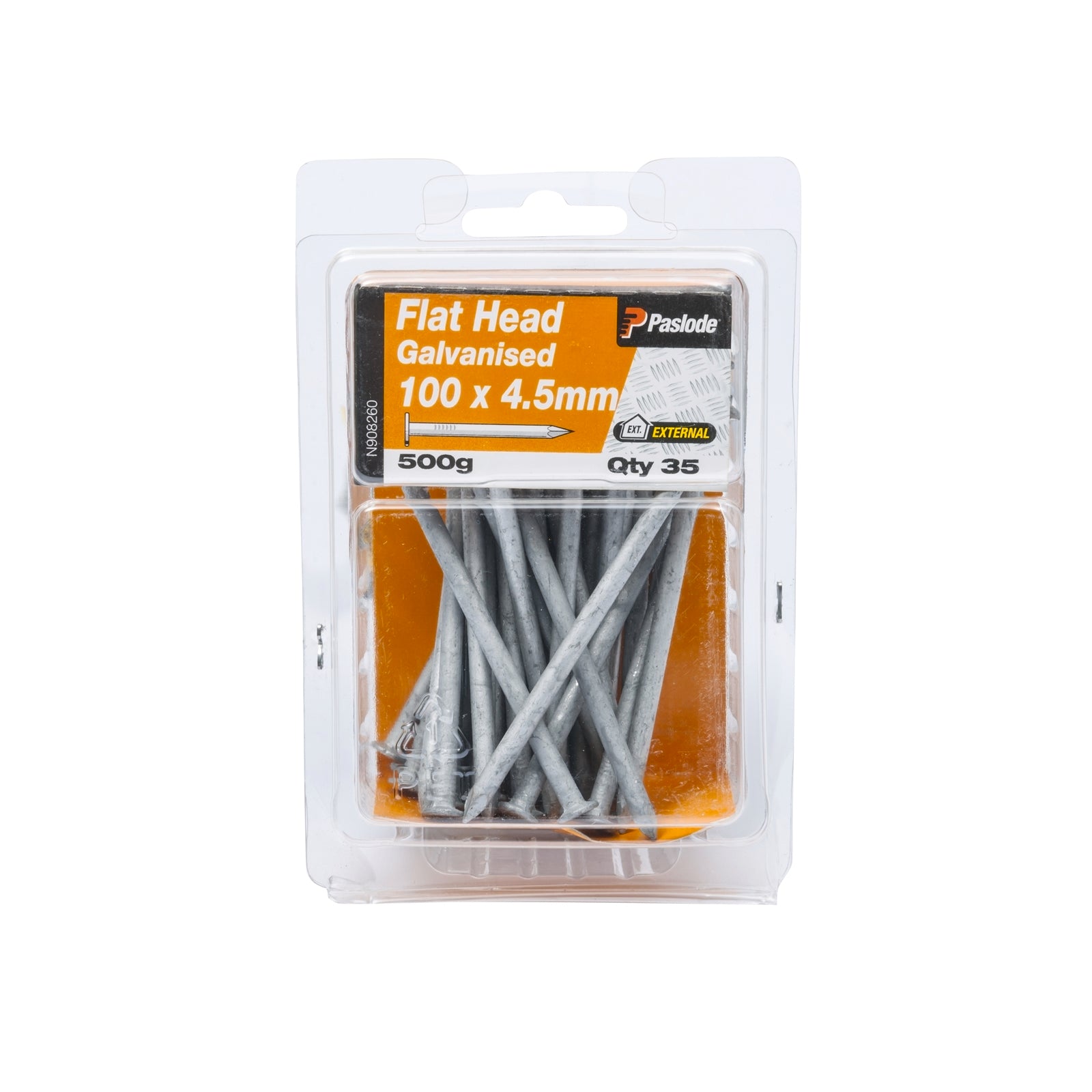 Paslode Galvanised Steel Flat Head Nails 100 x 4.5mm 500g - 35 Pack
