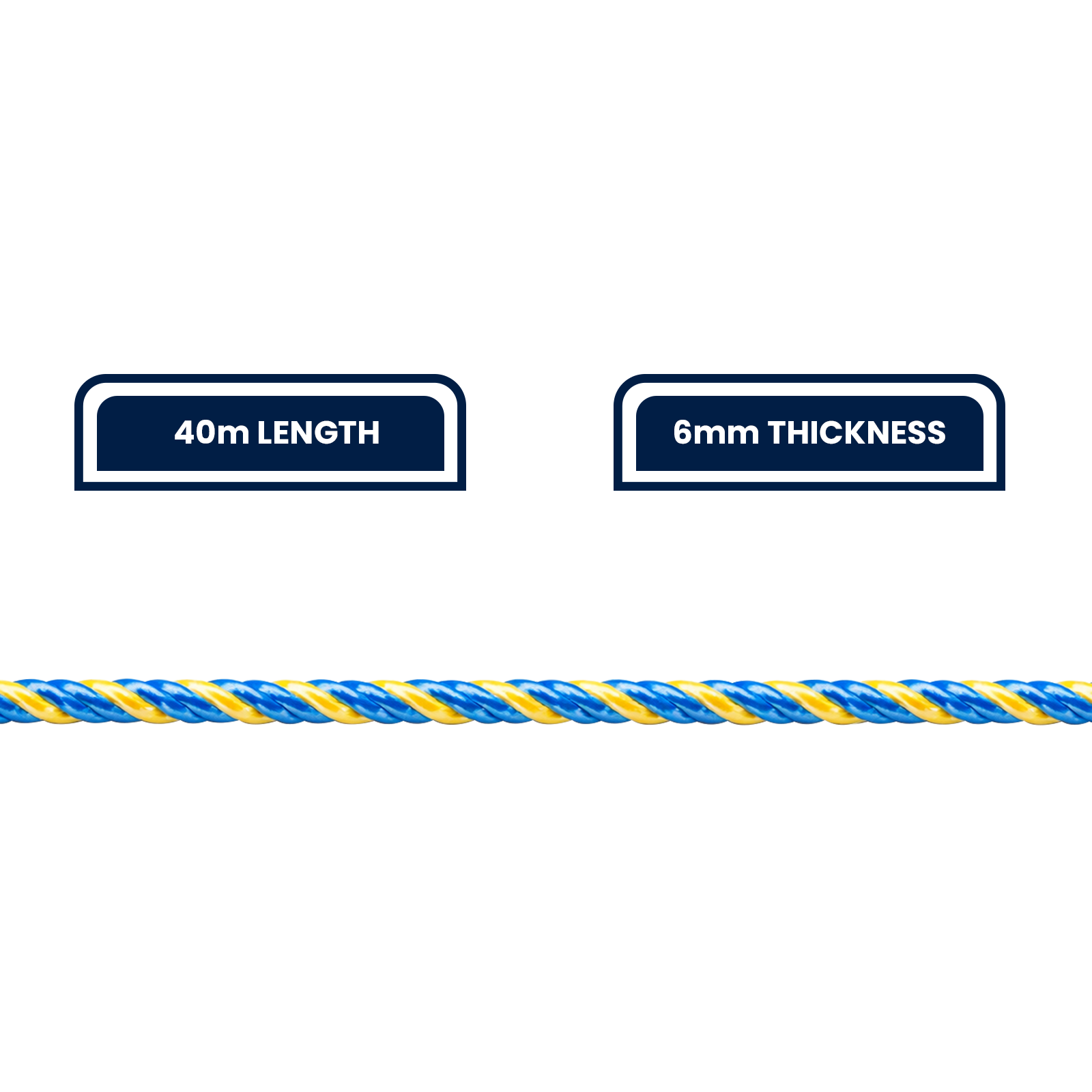 Grunt 6mm x 40m Telco Rope, Blue with Yellow, Twisted Polypropylene, 550kg Break Strength