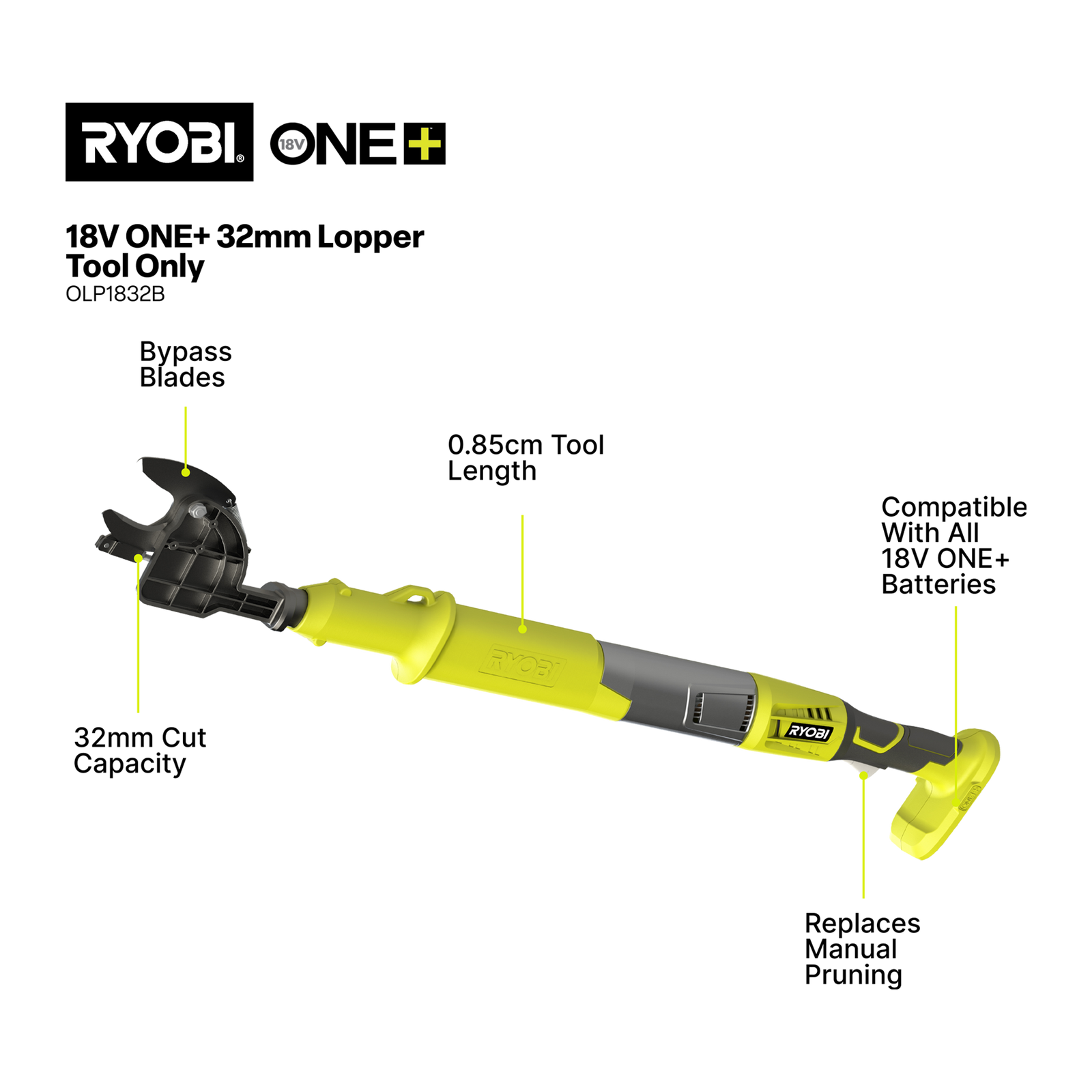 Ryobi One+ 18V 32mm Cordless Lopper Skin Only OLP1832B