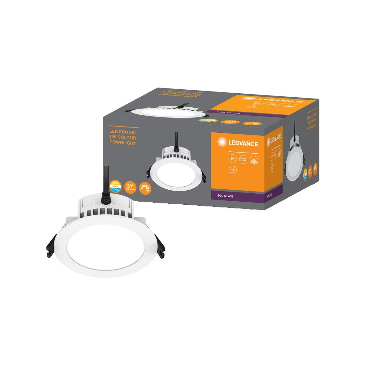 Ledvance 8W Fixed Tri Colour LED Downlight 1 Pack - 123mm - Matt White - Dimmable - SuperSaverAU - view 1