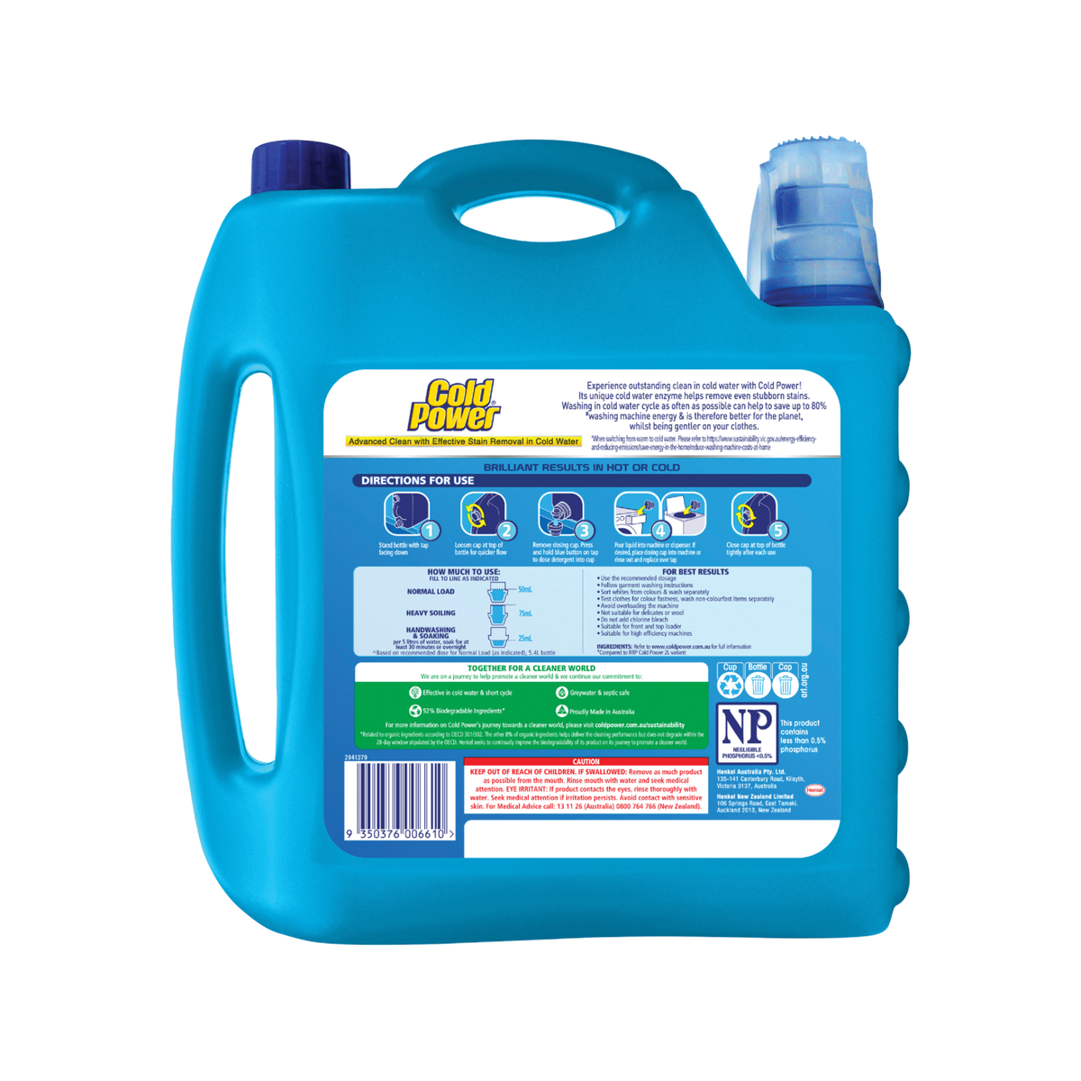 Cold Power Advanced Clean Liquid Laundry Detergent - 4L - 5.9kg - Cold Water Stain Removal - SuperSaverAU - view 2