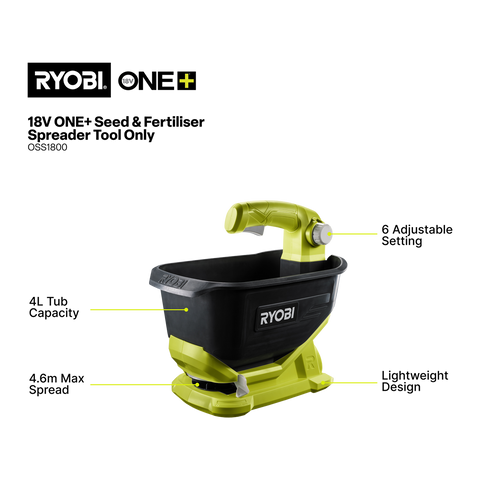 Ryobi ONE+ 18V Cordless Seed And Fertiliser Spreader OSS1800 Tool Only