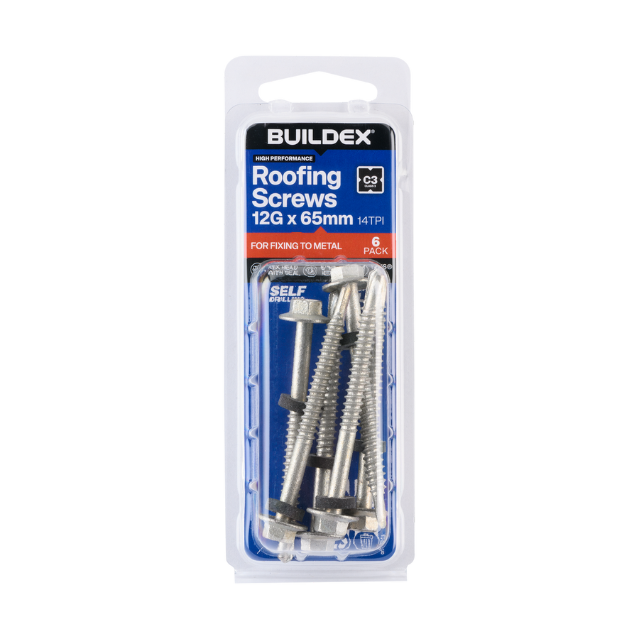 Buildex Roofing Teks Screws - 12g x 65mm - 6 Pack - Class 3 Corrosion Protection - Self-Drilling - SuperSaverAU - view 1