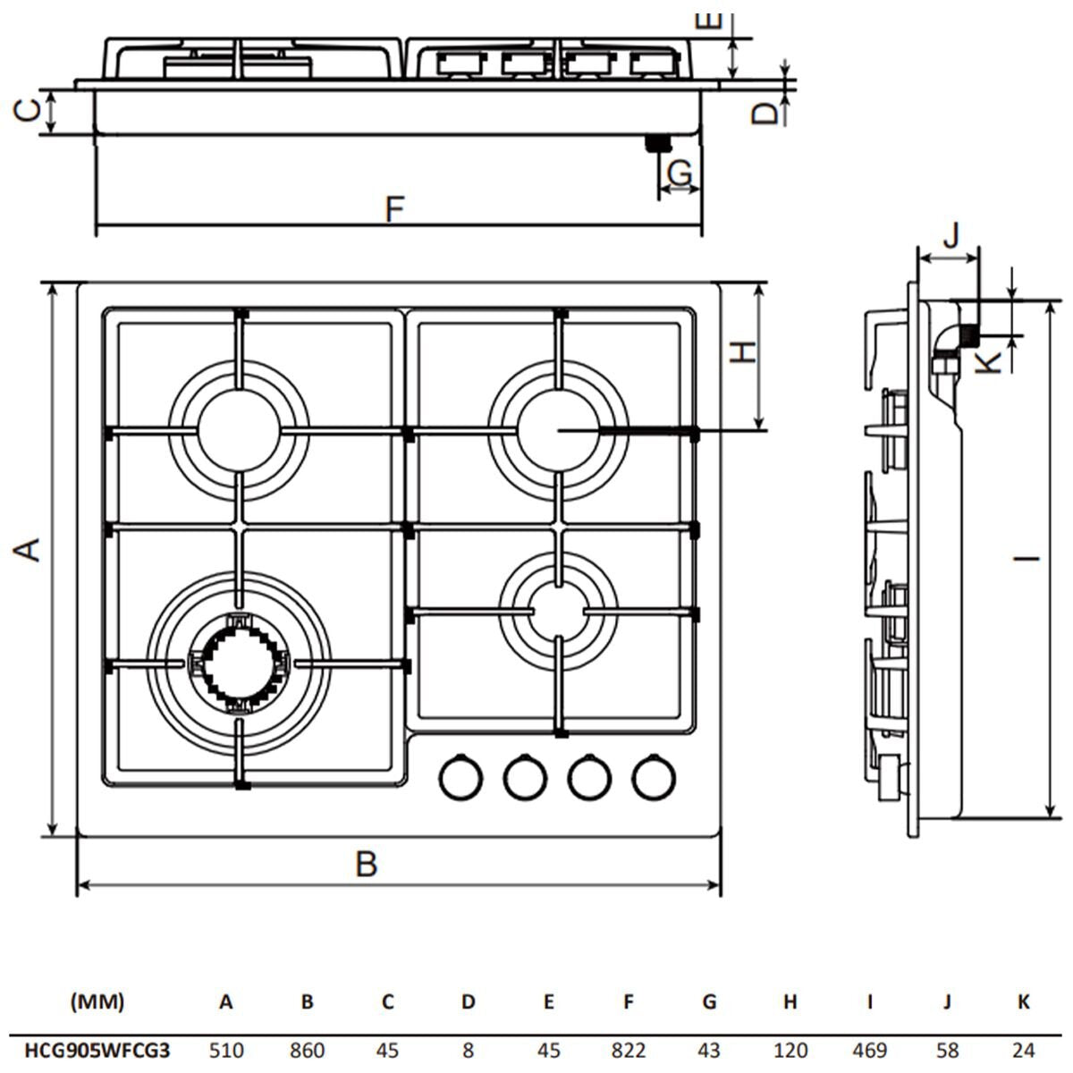 Haier 90cm Natural Gas Cooktop - Tempered Black Glass, Five Burners, Triple Ring Wok Burner - HCG905WFCG3
