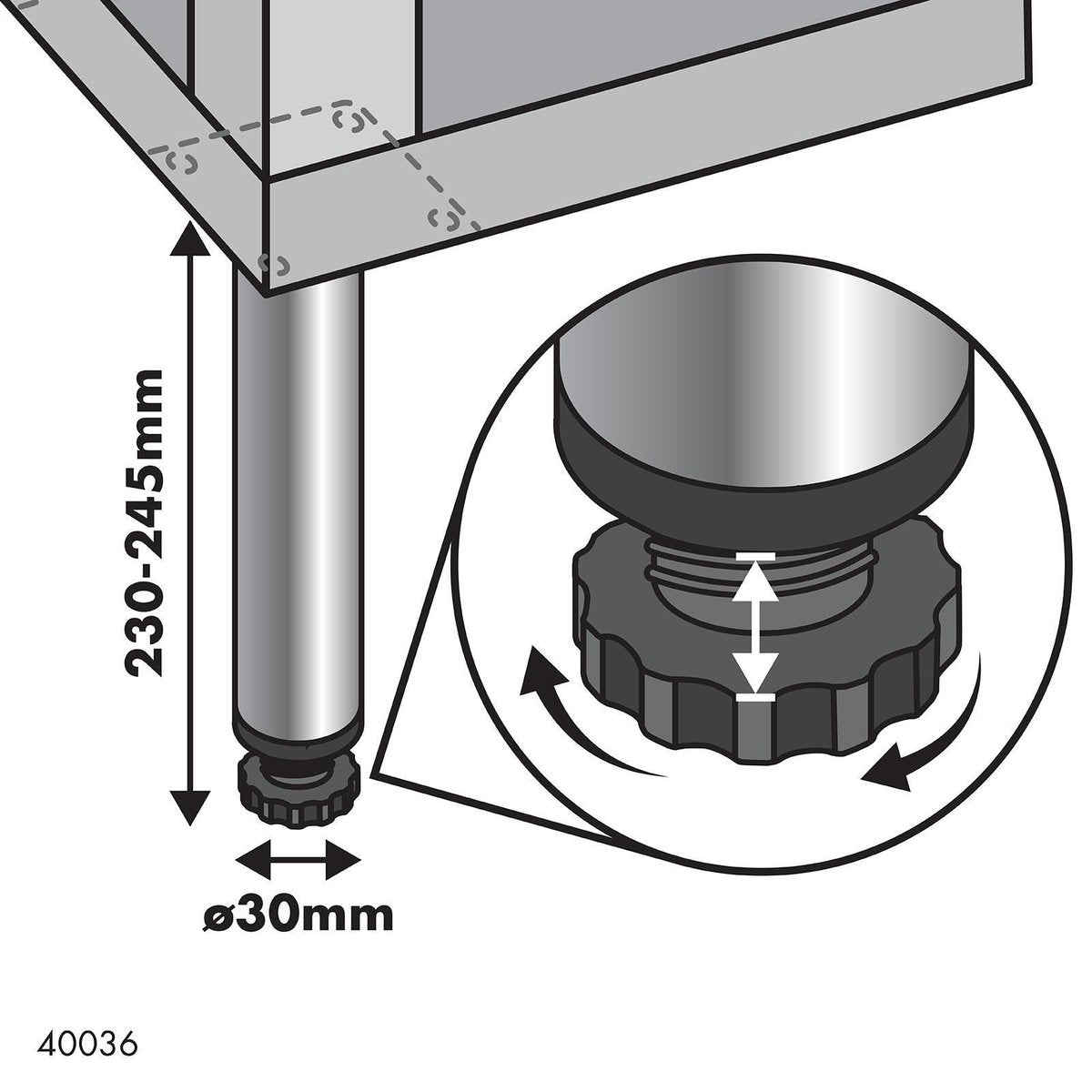 Adoored Table Leg - 30 x 230mm - Steel - Brushed Nickel - SuperSaverAU - view 3