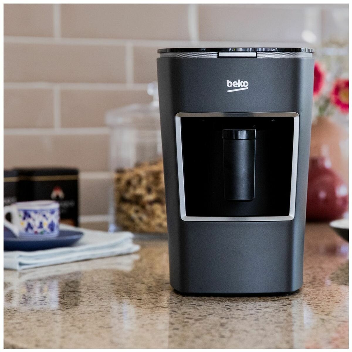 Beko Single Turkish Coffee Machine - Up to Three Cups, Grey, One-Touch Control, CookSense - BKK-2300