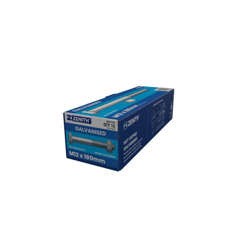 Zenith Hot Dip Galvanised Hex Head Bolts M12 x 180mm 12 Pack - SuperSaverAU - view 1