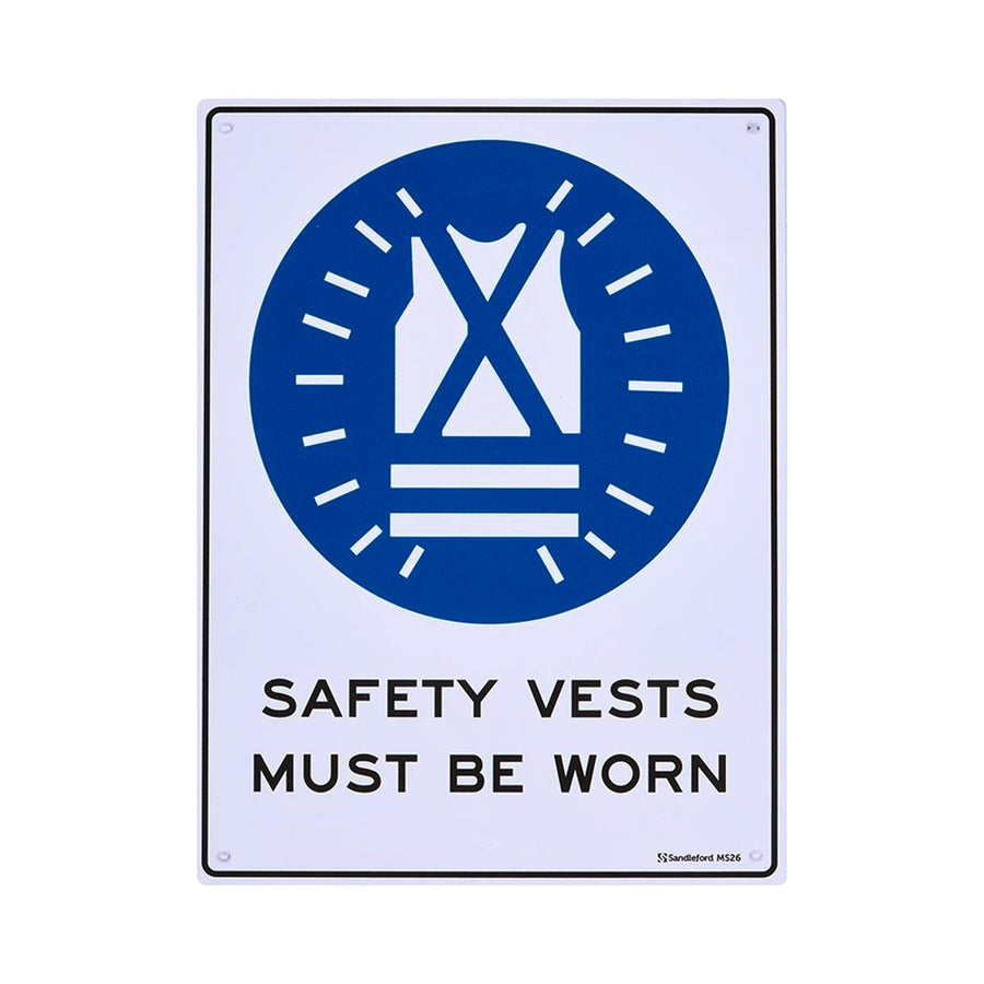 Sandleford Safety Vests Must Be Worn Sign - 300 x 225mm - Polypropylene - UV Resistant - SuperSaverAU - view 1