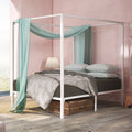 Zinus Double Metal Canopy Bed Frame - White Steel Frame, Slatted Platform, 280kg Capacity - AU-CPBFW-D