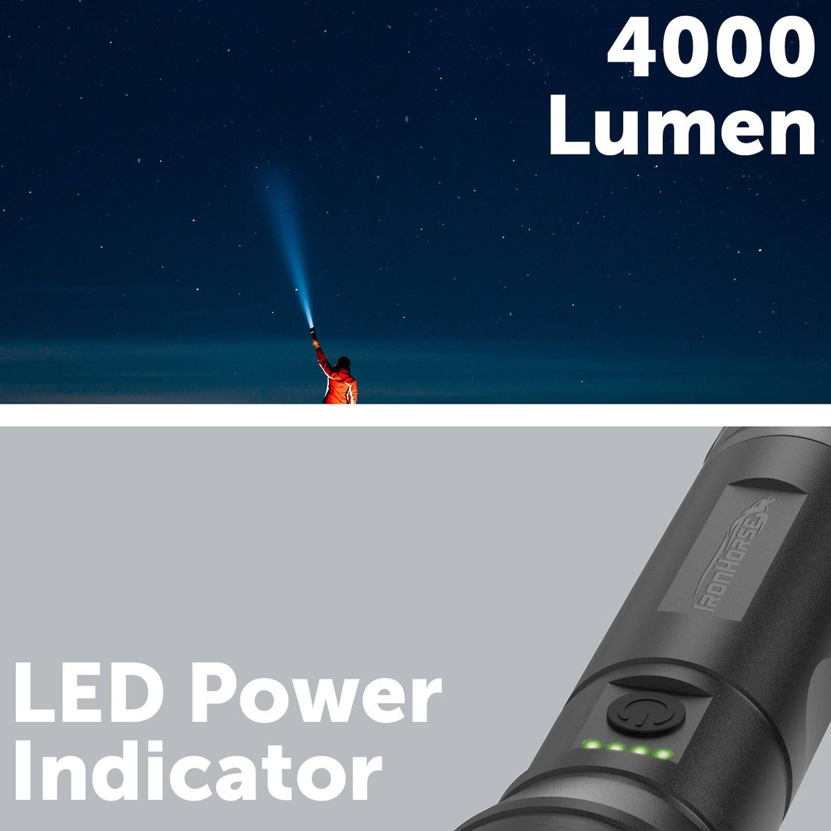Ironhorse 4000lm Premium Hybrid Torch Flashlight - Rechargeable - Black - SuperSaverAU - view 4