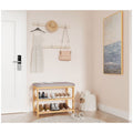 L.T. Williams 2-tier bamboo shoe rack with bench seat - Grey seat, eco-friendly bamboo - 9923-LT